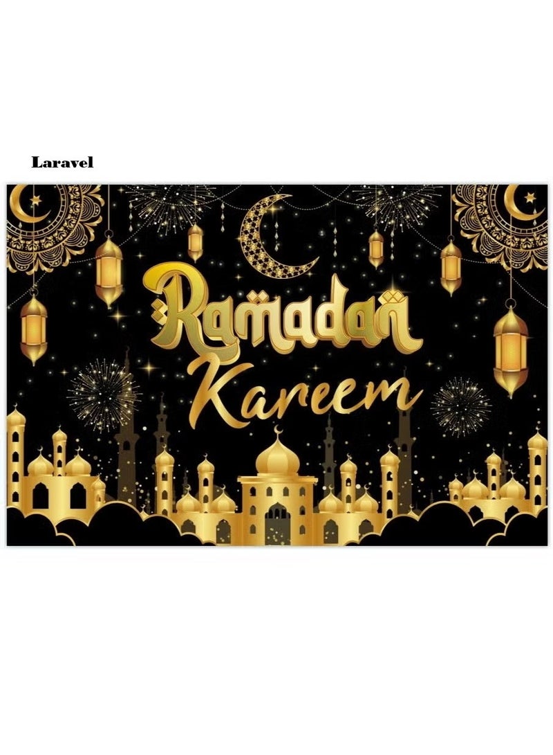 Ramadan Backdrop Banner Eid Mubarak Moon Stars Party Decorations Supplies 70.8 X 43.3inch